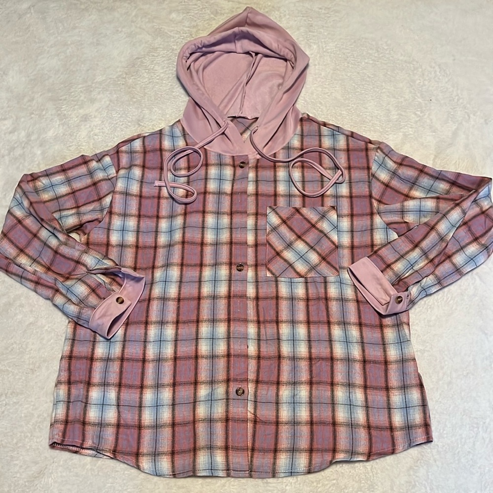 Plaid button up with hood